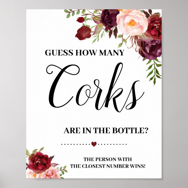How many corks bridal shower game marsala sign (Front)