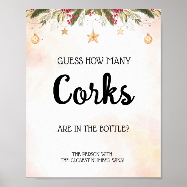 How Many Corks Christmas Bridal Shower Sign (Front)