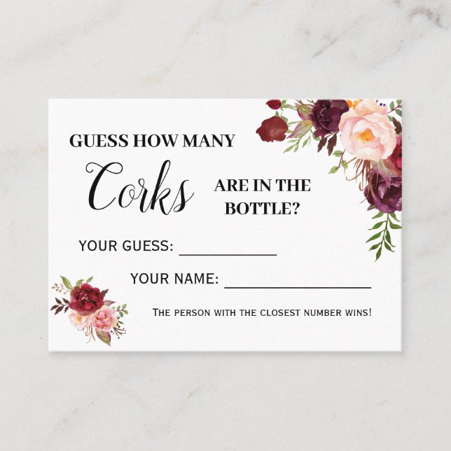 How many Corks Marsala Bridal Shower Game Card (Front)