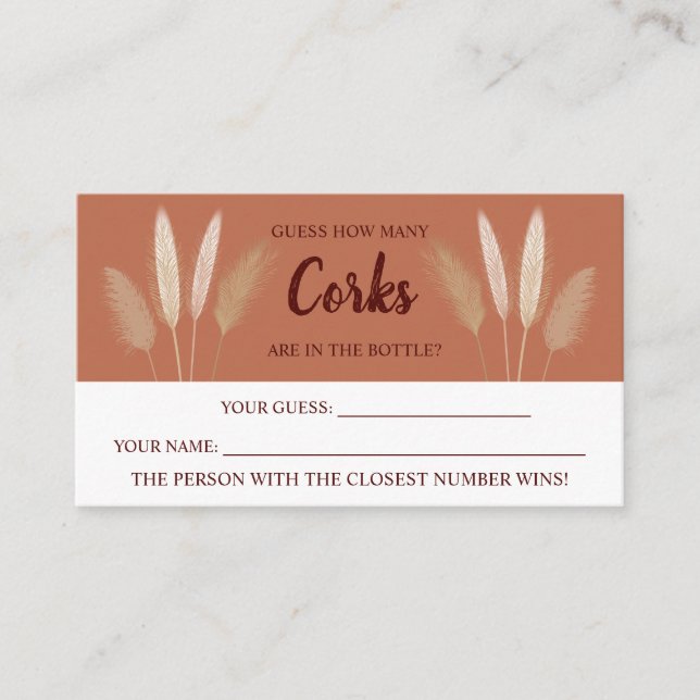 How Many Corks Pampas Bridal Shower Game Card (Front)