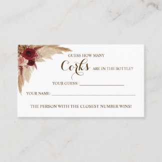How Many Corks Pampas Bridal Shower game card