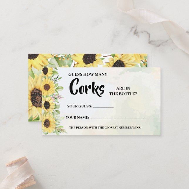 How Many Corks Sunflowers Bridal Shower Game Card (Front/Back In Situ)