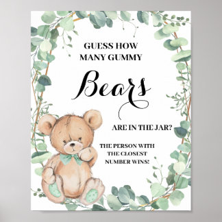 How many Gummy Bears Greenery Baby Shower Game Poster