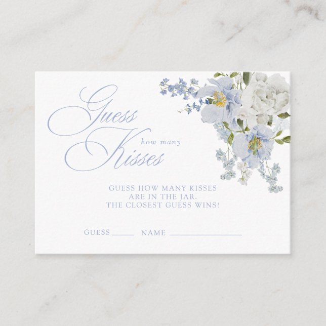 How Many Kisses Elegant Blue Floral Bridal Shower Enclosure Card (Front)