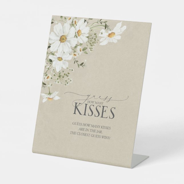 How Many Kisses Elegant Rustic Watercolor Daisy Pedestal Sign (Front)