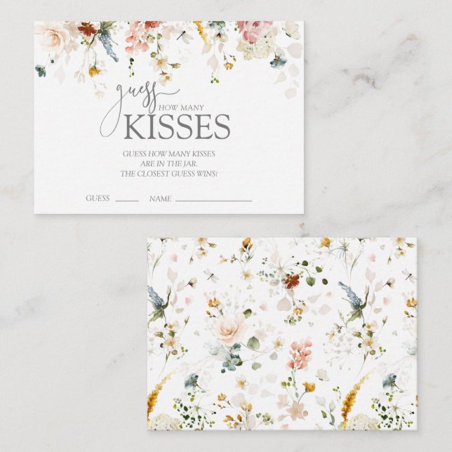 How Many Kisses Floral Elegant Bridal Shower Game Enclosure Card (Front/Back)