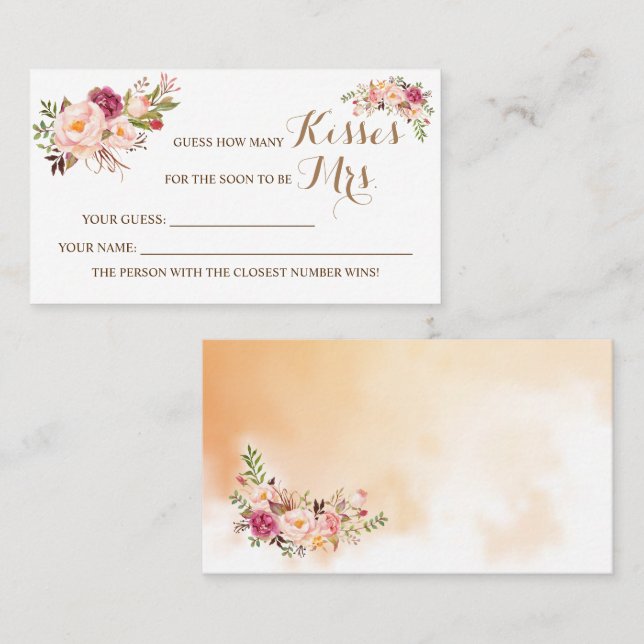 How Many Kisses for Mrs Pink Shower game card (Front/Back)