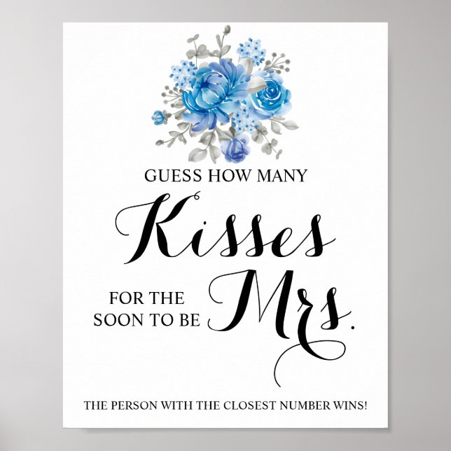 How Many Kisses for Mrs Shower Game Sign (Front)