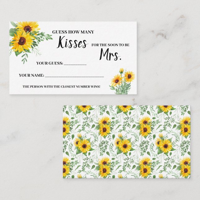 How Many Kisses for Mrs Sunflower Shower Game Card (Front/Back)