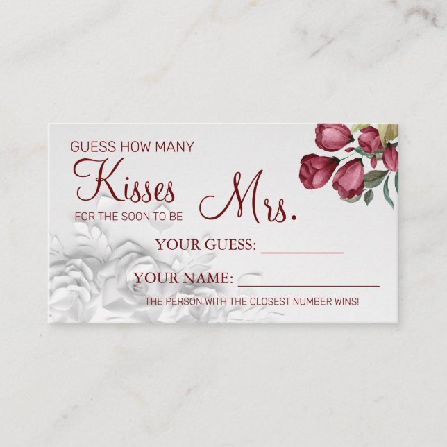 How many kisses for to be Mrs shower card game (Front)
