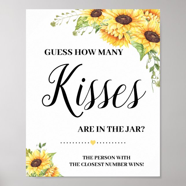 How many kisses game sign bridal shower boho chic (Front)