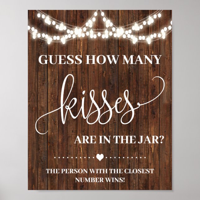 How many Kisses Game Sign Country Bridal Shower (Front)