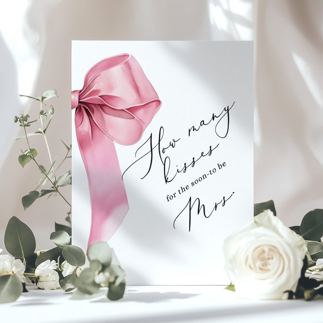 How many kisses Pink Bow Script Bridal shower Poster (Creator Uploaded)