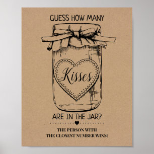 How many kisses rustic bridal shower game sign
