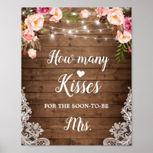 How Many Kisses Rustic Bridal Shower Game Sign