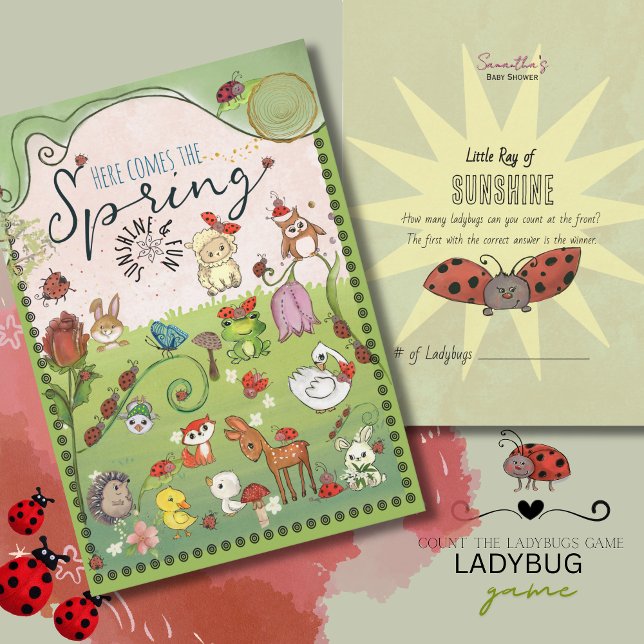 How Many Ladybugs? Garden Animals Baby Shower Game Invitation (How Many Ladybugs Garden Animals Baby Shower Game )