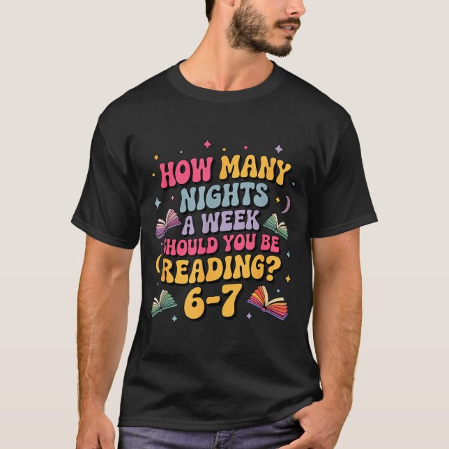 How Many Nights Reading 67 Meme Six Seven Teacher  T-Shirt (Front)