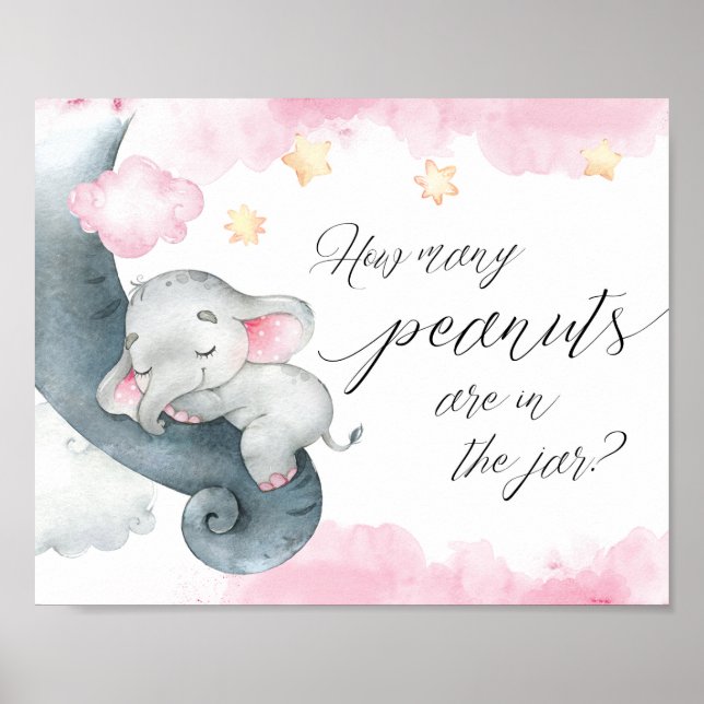 How many peanuts mummy baby elephant pink white poster (Front)