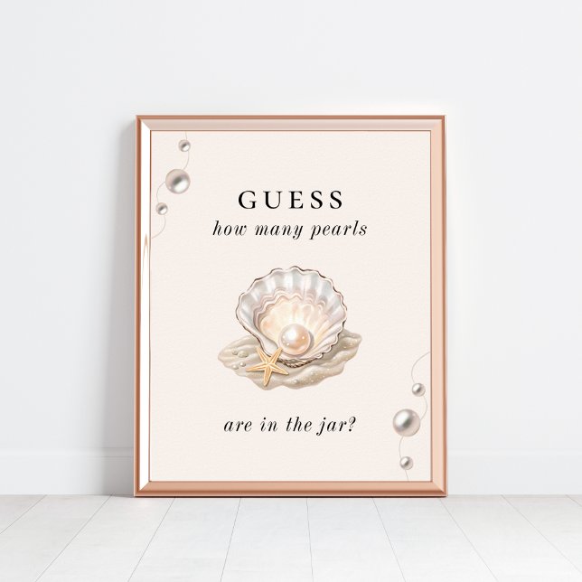How Many Pearls Coastal Baby Shower Game Sign (Creator Uploaded)