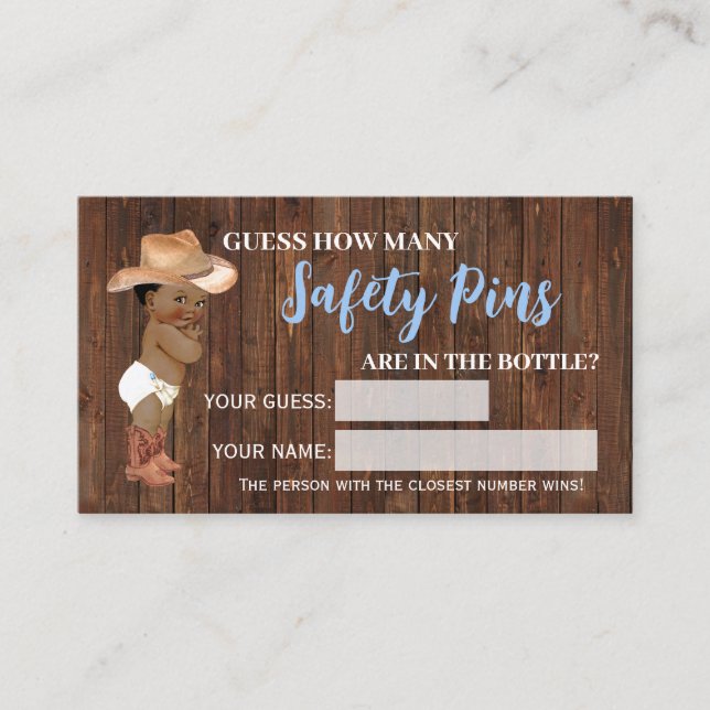 How Many Safety Pins AA Cowboy Shower Game Card (Front)