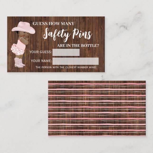 How Many Safety Pins AA Cowgirl Shower Game Card (Front/Back)