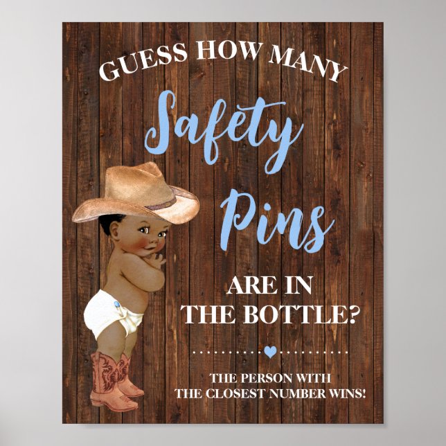 How Many Safety Pins Game AA CowboyShower Sign (Front)