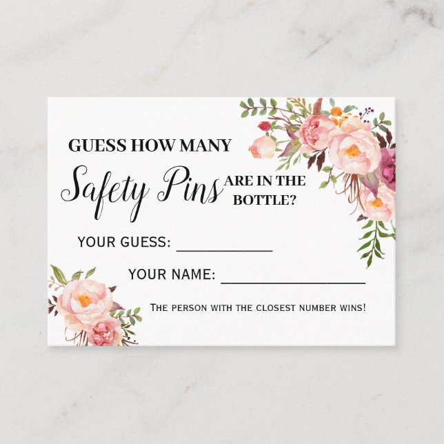 How many safety pins game bilingual shower card (Front)