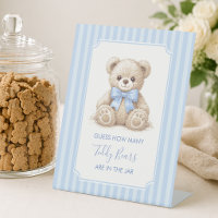 How Many Teddy Bears Blue Stipes Boy Baby Shower