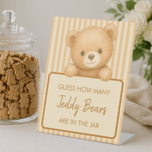 How Many Teddy Bears Brown Stripe Baby Shower Game Pedestal Sign