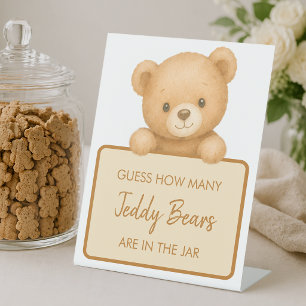 How Many Teddy Bears Cute Brown Baby Shower Game Pedestal Sign