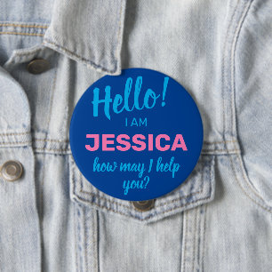 How May I Help You Blue Friendly Business Name 10 Cm Round Badge