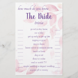 how much do you know The Bride Trivia Card