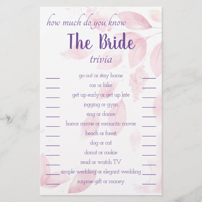how much do you know The Bride Trivia Card (Front)