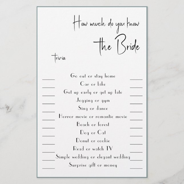 How much do you know The Bride Trivia Flyer (Front)