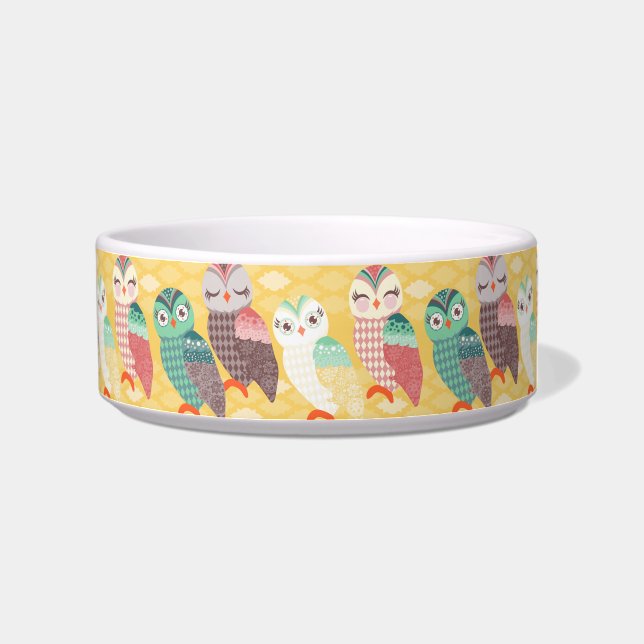 How Now Little Owls? Custom Name Cat Bowl (Right)