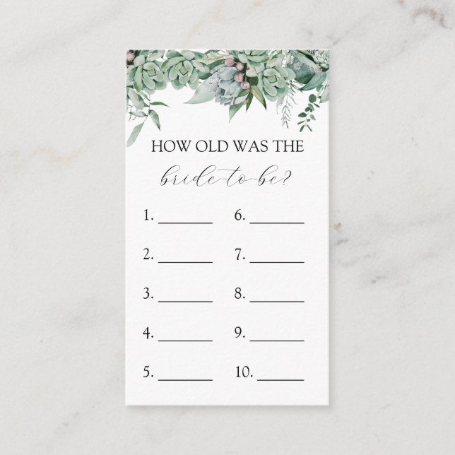 How Old is the Bride to Be game card (Front)