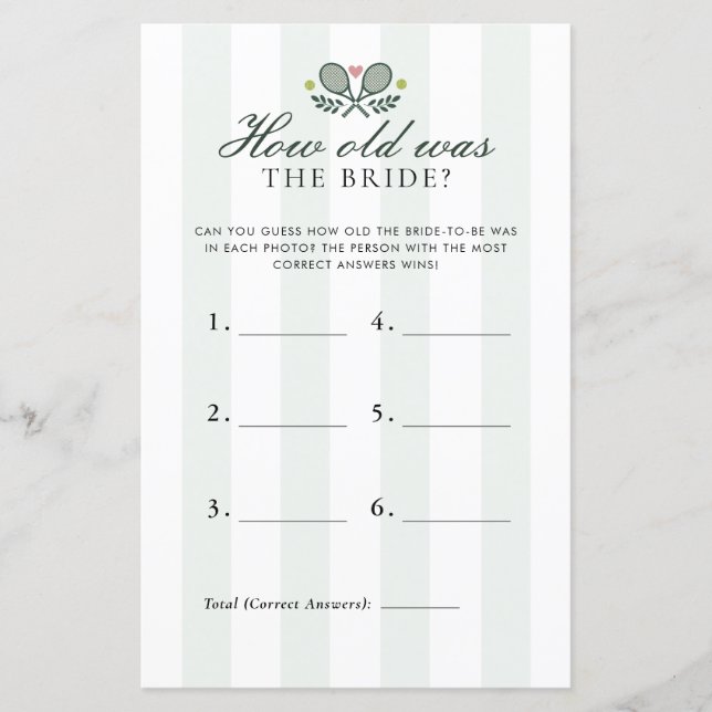 How Old Was Bride Perfect Match Bridal Shower Game (Front)