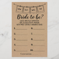 How old Was Bride to Be Rustic Shower Game