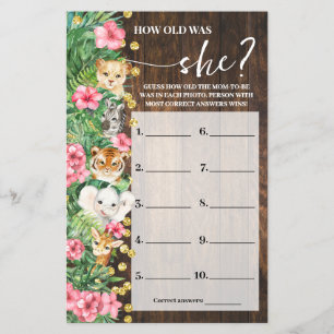 How old was Mom Pink Safari Baby Shower Game Card
