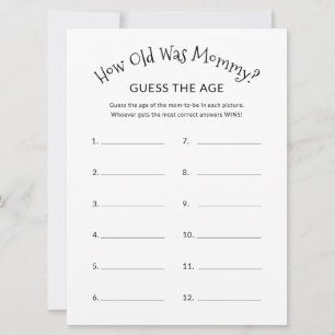 How Old Was Mummy Minimalist Baby Shower Game  Card