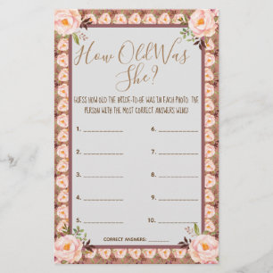 How old was She? Pink Floral Frame Game Card