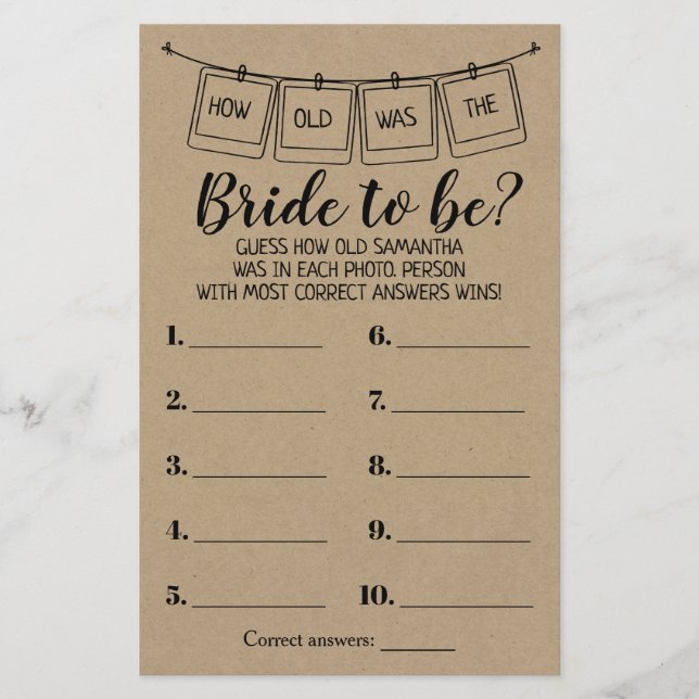 How old was She rustic shower bilingual game (Front)