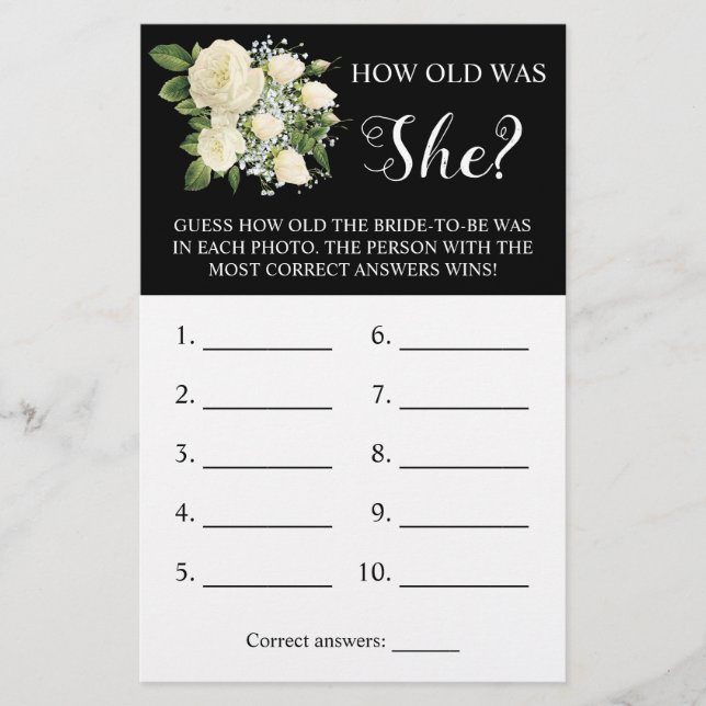 How old was She? White Rose Game Card (Front)