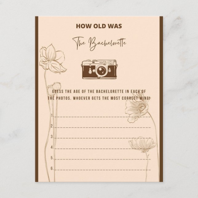 How Old was the Bachelorette Party Game Enclosure Card (Front)