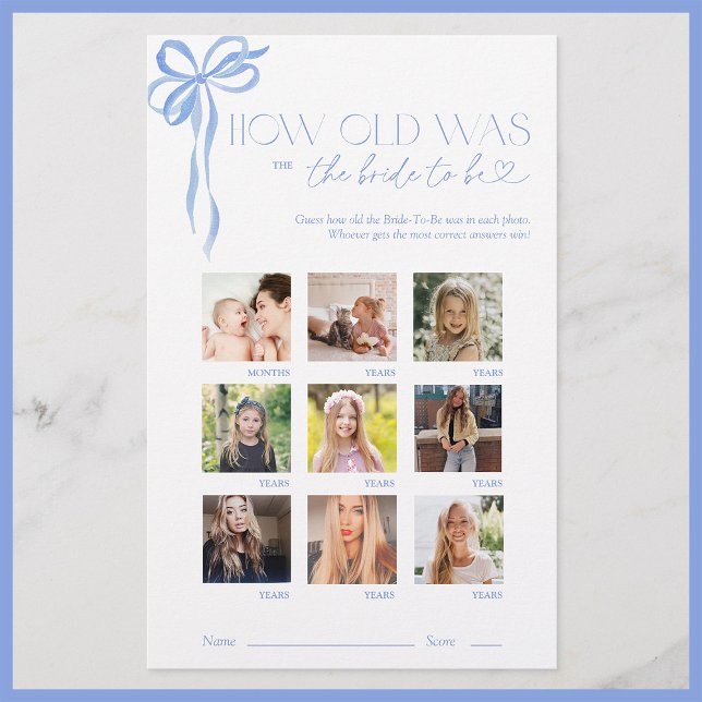 How Old Was The Bride Blue Bow Bridal Shower Game (Creator Uploaded)