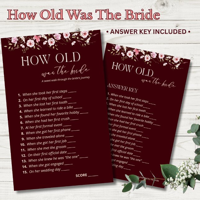 How Old Was the Bride Game | Burgundy Floral Game  (Creator Uploaded)