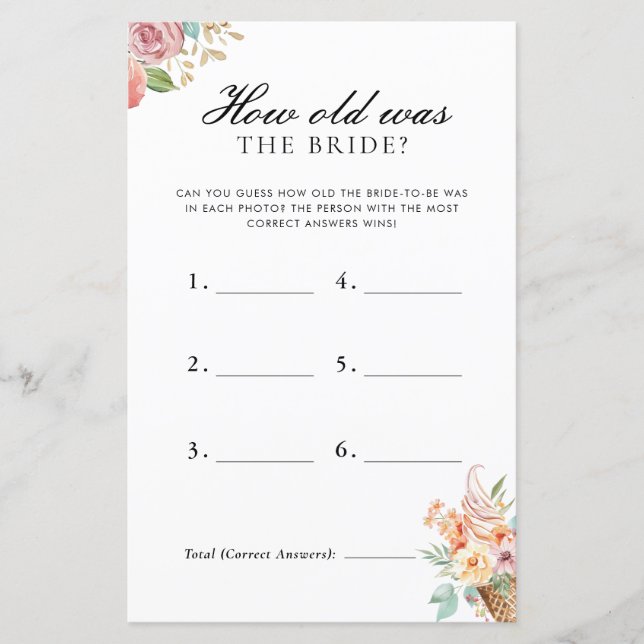 How Old Was The Bride Scooped Bridal Shower Game (Front)