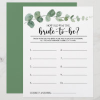 How Old Was the Bride-To-Be Bridal Shower Game