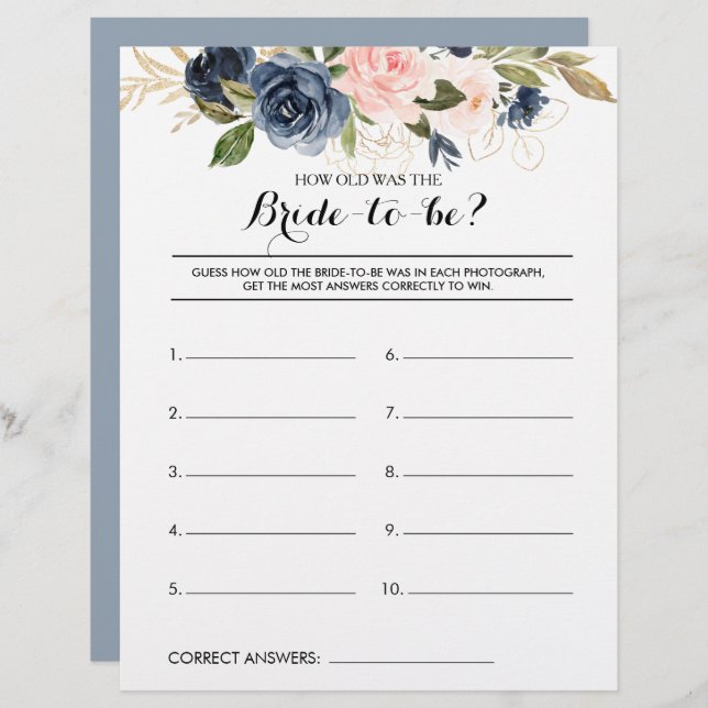 How Old Was the Bride-To-Be Bridal Shower Game (Front/Back)