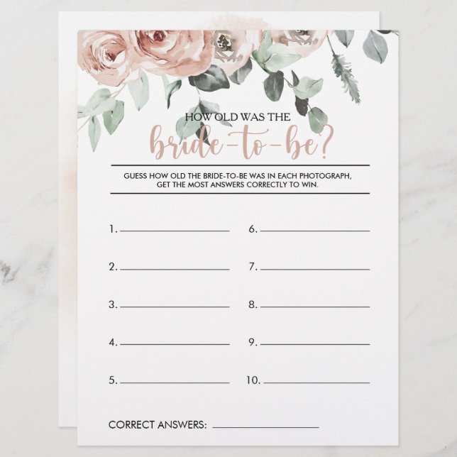 How Old Was the Bride-To-Be Bridal Shower Game (Front/Back)
